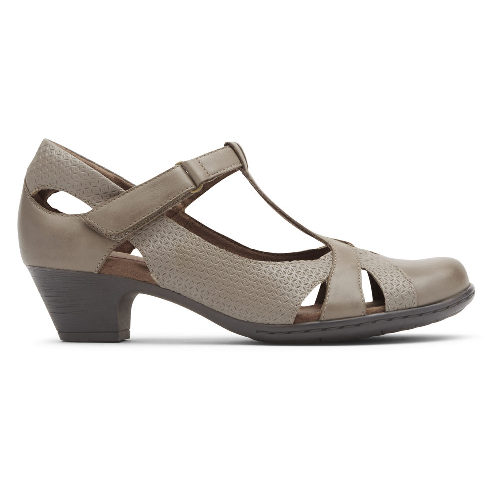 Rockport Womens Heels Grey - Brynn T-Strap - UK 057-DIPTMQ